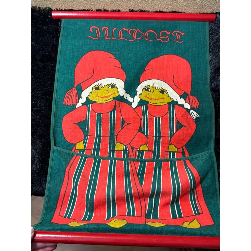 Vintage Swedish Christmas Tromte  Wall Hanging With Pocket